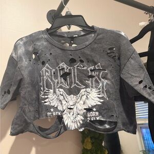 Fashion Nova Gray Distressed Rock Tee